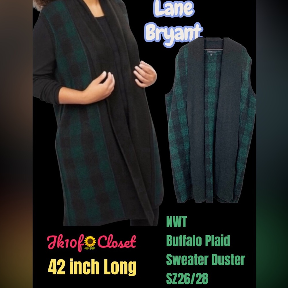 LOWEST🌺 NWT LANE BRYANT 26/28 BUFFALO PLAID 42 INCH LONG SWEATER DUSTER